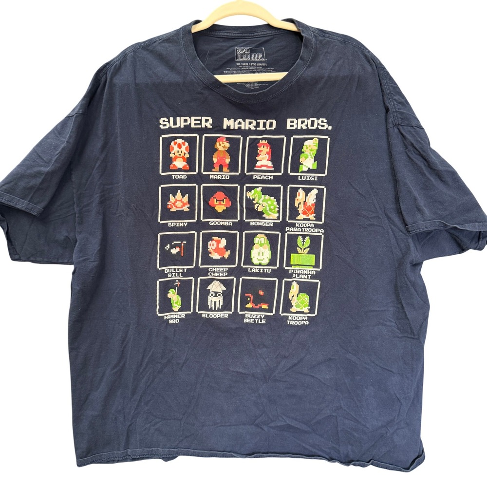 Super Mario Bros Grid & Roblox Bacon Hair Graphic T Shirts Men 3XL y2k Gamer Tee